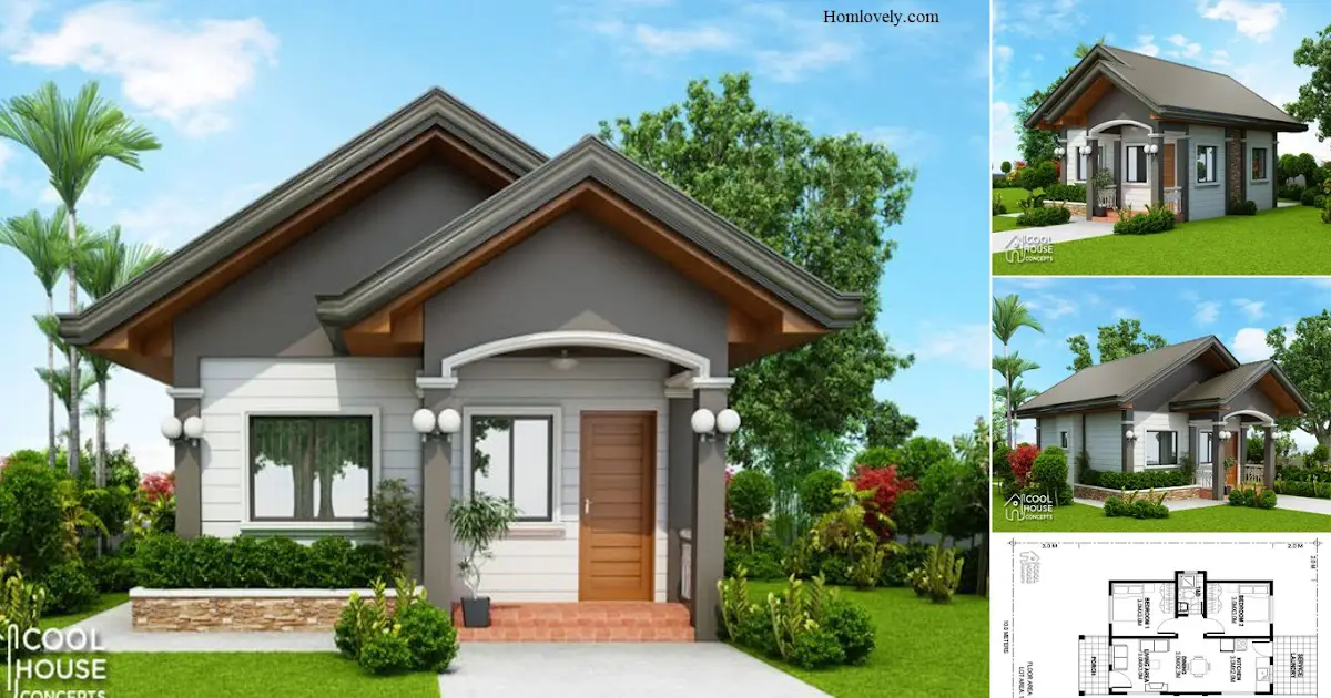 50 SQM Simple Bungalow House Design Picture With 2 Bedroom Floor Plan