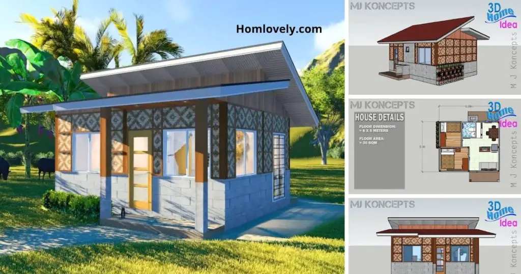 Sqm Half Concrete Half Amakan House Design And Floor Plan