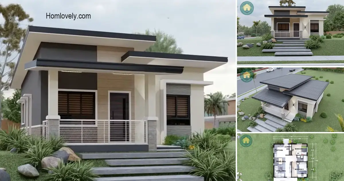 7.5X7.5m Simple House Design Bungalow With 2 Bedrooms Affordable Bahay ...