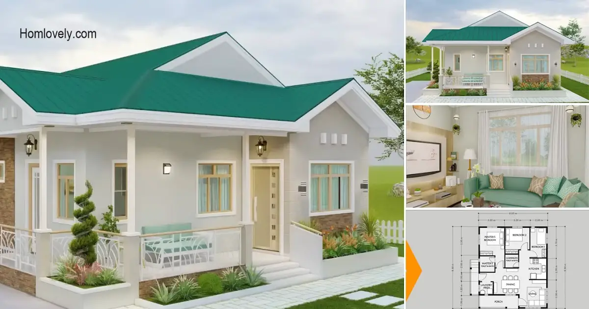 76 Sqm Modern Bungalow House Design in Green 3 Bedrooms ~ » HouseDesigns