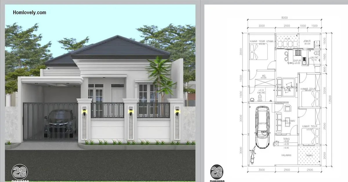 House Plan 12×8 With 3 Bedrooms + Gable Roof ~ » HouseDesigns